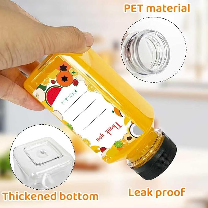 48pcs 12oz Juice bottle with caps,Plastic bottles with caps, Reusable Clear Bulk Beverage Containers for Juice, Milk and Other Beverages