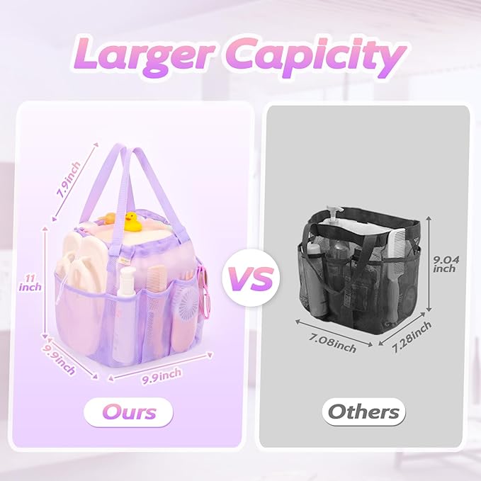 famichan Mesh Shower Caddy Portable with Drawstring, Dorm Room Essentials for College Students Girl & Boy, Larger Shower Bag for Camping,Swimming,Gym,Travel,Bathroom - Purple