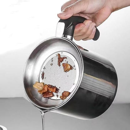Grease Container, Bacon Grease Container with Strainer, Cooking Oil Keeper with Lid and Easy-Grip Handle (1.8L)