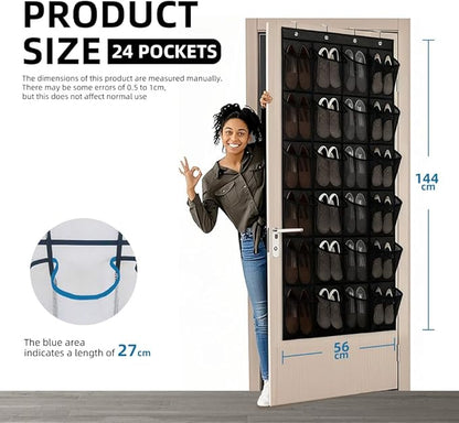 Over the Door Shoe Organizer with 28 Breathable Mesh Pockets - Hangs on Closets for Shoes, Accessories,Back to School Organizer for Dorm Room College Classroom Storage (Black)
