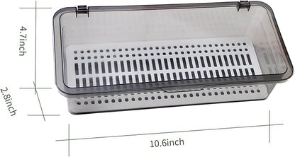 Silverware Organizer with Lid and Drainer - Plastic Kitchen Drawer Organizer for Forks Spoons Knives, Stackable Utensil Storage Container, Space-Saving Cutlery Tray (10.6 x 4.7 x 2.8 inch) (3)