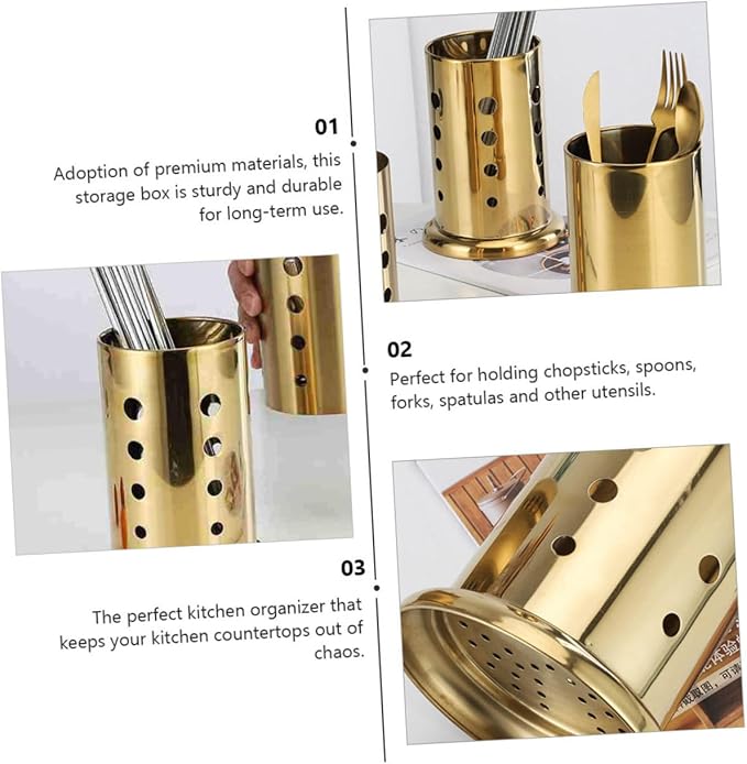 PRETYZOOM 1pc Stainless Steel Chopstick Organizer Base Gold Cutlery Holder for Kitchen Design for Easy Storage and Ventilation for Home Use