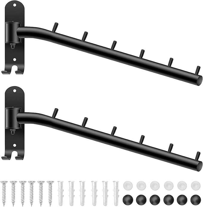 Bosszi 2-Pack Wall Mounted Folding Clothes Hanger Rack, Stainless Steel Clothes Hooks with Swing Arm Holder Space Saving Clothing Hanging System Closet Storage Organizer Heavy Duty Drying Rack (Black)