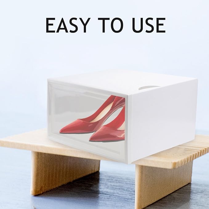 Zerodeko Stackable Sneaker Storage Box Flip Lid, White 33.5×24.5×17.5cm Pp Plastic Shoe Organizer for Home and Closet