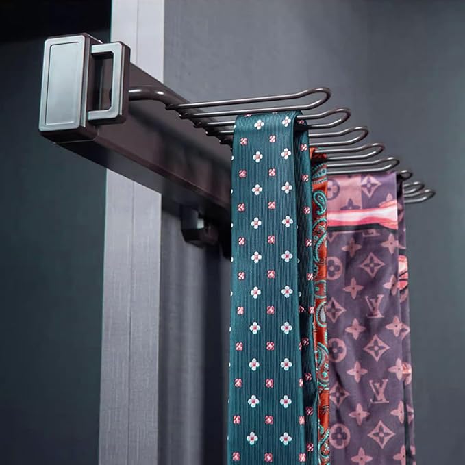 Pull Out 15.74" Side Mount Extending Closet Tie & Belt Organization Storage Rack Holder for Up to 16 Ties