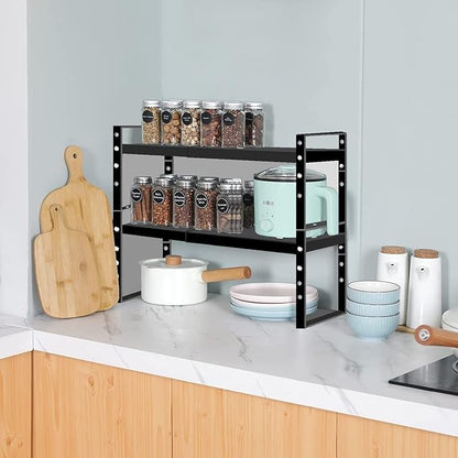 Jojocross Expandable Stackable Spice Rack Cabinet Shelf Organizer in Cabinets Shelves Kitchen Cupboard Organization Stack up Racks Pantry Countertop Storage Large/Black 3 Packs