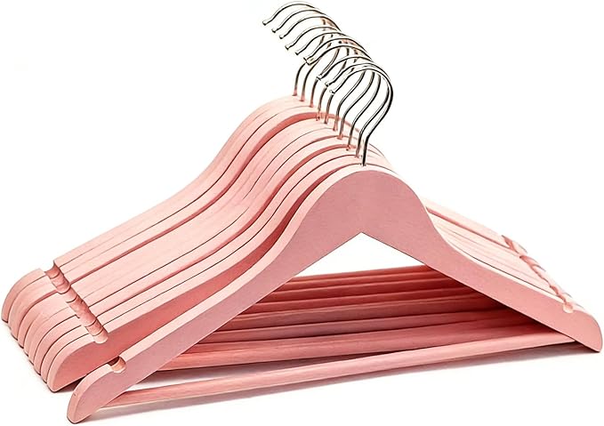20 Pack Pink Clothes Hangers Slim Wood Hangers Coat Hangers for Closet,Clothes Hanger with Extra Smooth Finish,Precisely Cut Notches for Shirt Suit Dress Women Home Kids (Pink)