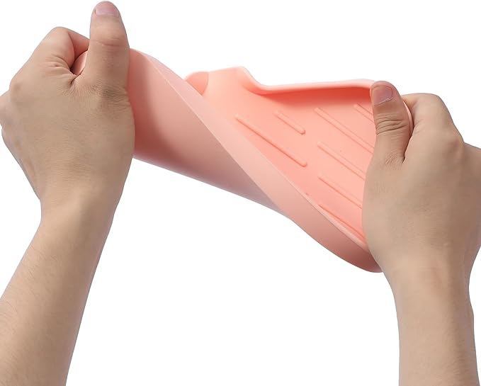 MicoYang Silicone Bathroom Soap Dishes with Drain Spout-Bathroom and Kitchen Sink Organizer,Sponge Holder,Dish Soap Tray,Perfect for Dispenser,Scrubber,Bottle,Cup on Sink or Counter-Pink 9.6"×5.3"