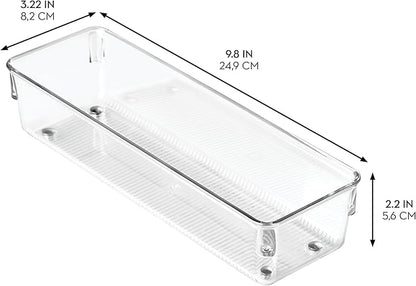 iDesign Recycled Plastic Drawer Organizer, Set of 2, The Linus Collection – 4" x 16" x 3", Clear Bins