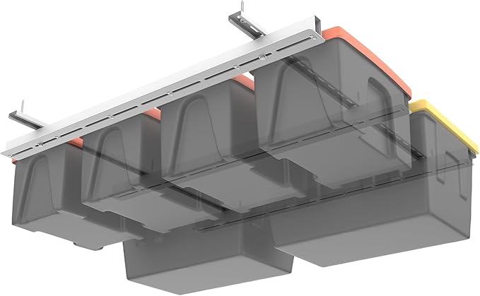 TORACK Garage Ceiling Bin Storage Rack, Overhead Tote Storage Rail System Heavy Duty Adjustable Tote Slide Rails Garage Bins Storage System(White, Bins are not included)