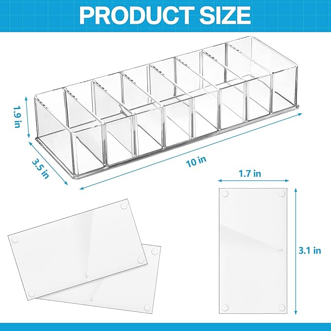 Tuanse 4 Pcs Acrylic Makeup Compact Organizer Detachable 8 Spaces Clear Vanity Drawer Organizer Eyeshadow Palette Storage for Lipstick Highlighter, Skincare Cosmetic Display Cases for Bathroom