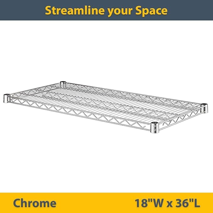 2 Pack Chrome Additional Wire Shelf for 18" x 36" Shelving Units, Replacement Shelves for Wire Rack