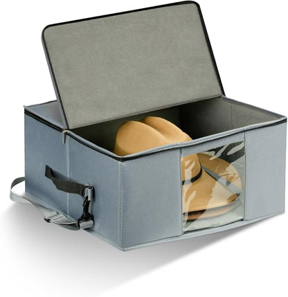 Large Cowboy Hat Storage Box with All Around Hardboard Support, Stackable, Crush-Proof, Dust-Proof Hat Carrying Case for Home & Travel, Rigid Hat Carrier Fits Up to 16" Wide Brim Hats, Grey