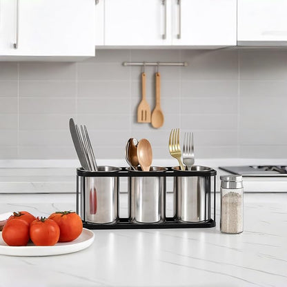 IMEEA Countertop Silverware Caddy, Stainless Steel Flatware Organizer with 3 Compartments for Forks Spoons Knives