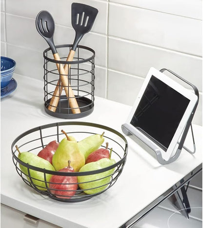 iDesign Kitchen Crock for Utensils - Steel Kitchen Crock Utensil Holder for Countertop - Matte Black
