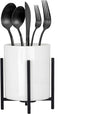 Spoon Holder for Coffee Bar, Kitchen Spoon and Fork Holder, Black Silverware Holder, Cutlery Holder Robust Silverware Caddy, White Ceramic Cup with Black Metal Frame, 1 Pcs