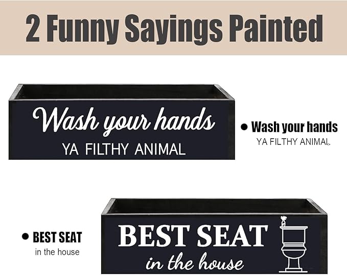 Bathroom Decor Box, Toilet Paper Basket 2 Sides Signs Farmhouse Bathroom Toilet Basket Tank Topper Rustic Farmhouse Home Decor for Livingroom Kitchen（One Black Box）