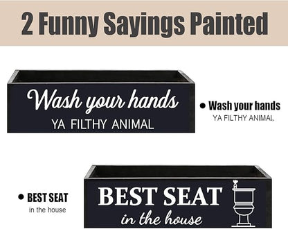 Bathroom Decor Box, Toilet Paper Basket 2 Sides Signs Farmhouse Bathroom Toilet Basket Tank Topper Rustic Farmhouse Home Decor for Livingroom Kitchen（One Black Box）