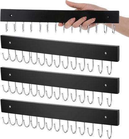 4 Pack Necklace Holder Wall Mount, Tangle-Free Wall Necklace Organizer with 14 Hooks, Wooden Jewelry Hanger, for Chains, Bracelets, Earrings, Black