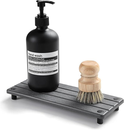 Razborci 2 Pack Fast Drying Water Absorbing Diatomite Stone Mat Tray for Kitchen & Bathroom Counter - Instant Dry Sink Caddy Organizer - Vanity Holder for Soap and Sponge – Charcoal 10" x 4"