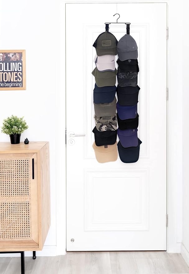 Mkono Hat Rack for Wall Wooden Baseball Caps Organizer with 20 Hooks and Cap Keeper Hanger with 16 Hooks