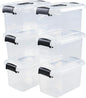 6-Pack Home Storage Bins, Plastic Container, Latching Box with Handle (Black handle)