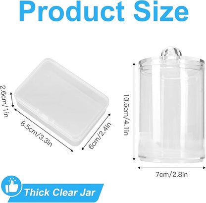 4 Pcs Qtip Holder Dispenser, 2Pcs Clear Acrylic Qtip Dispenser Apothecary Jars with Lids and 2Pcs Portable Travel Cotton Pad Holder for Cotton Ball, Swab,Pads, Rounds,Floss Picks, Hair Clips