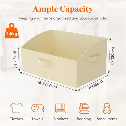 Lifewit Trapezoid Closet Storage Bins for Shelf, 6 Packs Non-woven Closet Organizer Baskets with Handles, Foldable Clothes Containers Boxes for Clothing, Book, Purse, 19L, Large, Beige