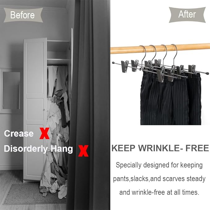 Pants Hangers 13.8" Dark Grey Skirt Clothes Rack with Clips Metal Clips Trousers Hanger Space Saving Slacks Hangers Durable and Sturdy Pants Display 30 Pack