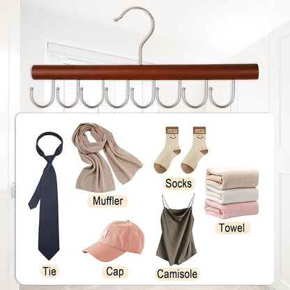 2PCS Belt Organizer Hanger,Sturdy Wood Belt Rack Closet Accessories with 8 Hooks Belt Organizer for Closet Organizers and Storage (Mahogany)