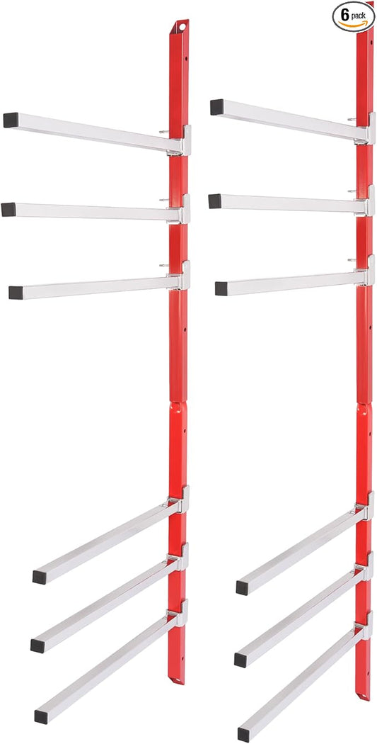 6 Place Wall Mount Bumper Rack Stand, Auto Body Bumper Storage Rack, Load 200LBS/Pair Arms, Adjustable Arms for More Scenarios, Such as Body Repair Parts Storage, Wood Lumber Storage - Red