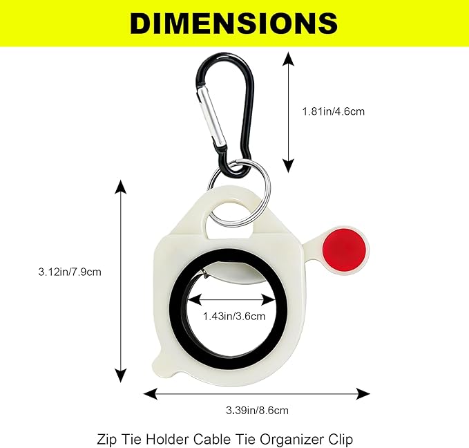 Zip Tie Holder Cable Tie Organizer Clip with Carabiner—Ideal for Tool Belts, Electrician Tool Storage, Reusable, Portable (White, 4-Pack)
