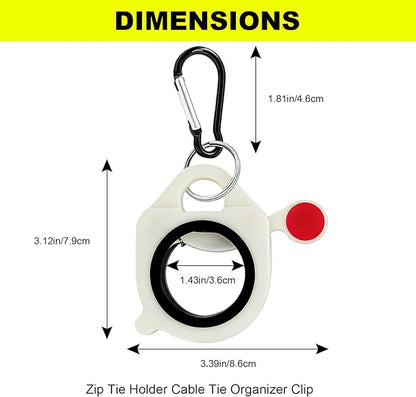 Zip Tie Holder Cable Tie Organizer Clip with Carabiner—Ideal for Tool Belts, Electrician Tool Storage, Reusable, Portable (White, 4-Pack)