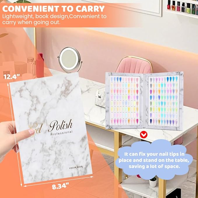160-Color Nail Tip Display Book with 240 Blank Tips - Portable Folding Organizer for Salon Professionals & DIY Nail Art, Tool-Free Installation, Numbered for Easy Color Matching