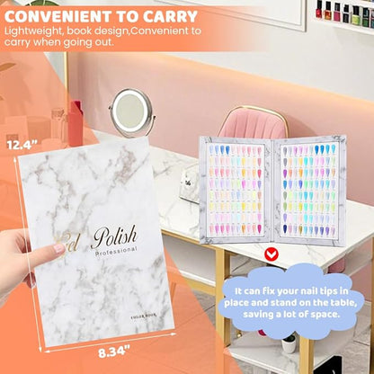 160-Color Nail Tip Display Book with 240 Blank Tips - Portable Folding Organizer for Salon Professionals & DIY Nail Art, Tool-Free Installation, Numbered for Easy Color Matching