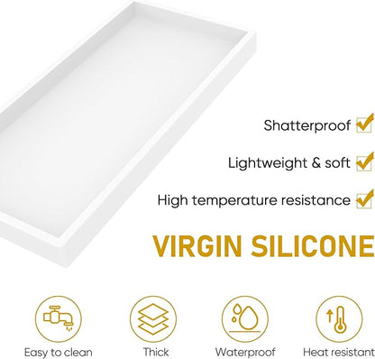 Bathroom Counter Tray,EG-SIPRO High-Grade Thickened Silicone Bathroom Vanity Tray,Shatterproof Durable Rectangle Bathroom Soap Dispenser Tray for Bathroom Countertop,White,Small+Large (EGTRAY)
