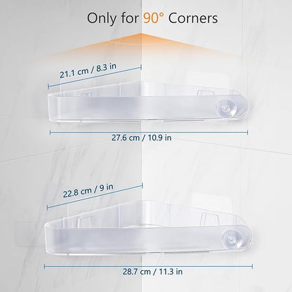 Sotfamily Plastic Shower Caddy Corner (for 90° Only), 4 Pack Adhesive Corner Shower Shelves for Bathroom Organizers and Storage, Frosted Clear