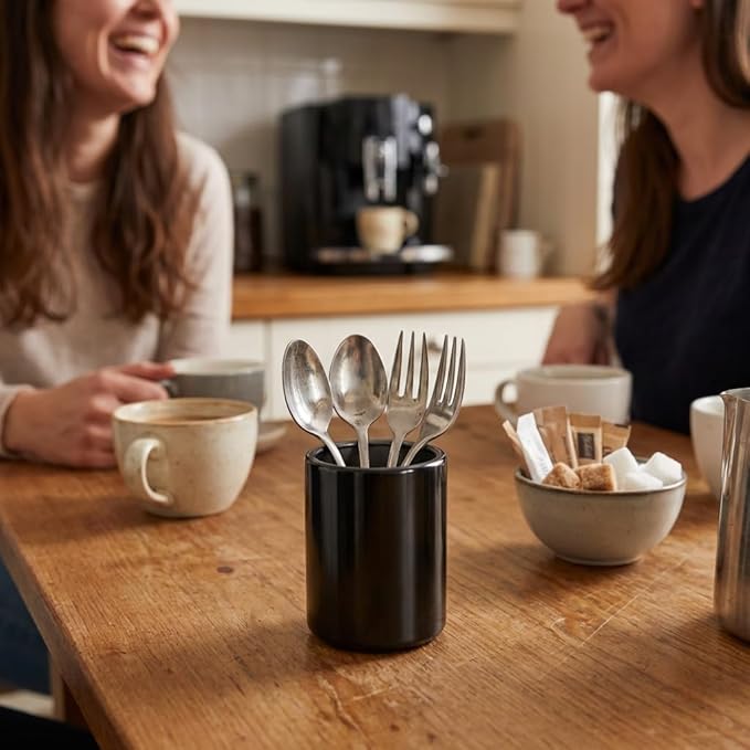 Stainless Steel Cocktail Pick Holder – Mini Black Minimalist Metal Utensil Holder for Fruit Forks & Toothpicks, Coffee Spoon Holder for Home Bar & Espresso Station