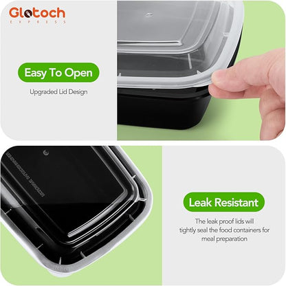 Glotoch Meal Prep Containers 28oz, 50 Pack (100-Piece) Reusable Food Storage Containers with Lids Microwave, Freezer, Dishwasher Safe - Leakproof & BPA Free Durable Plastic Bento Box for Adult