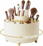 360 Degree Rotating Desktop Organizer,Makeup Brushes,Pencils,Desktop Stationery Storage Rotating Rack,Premium Plastic Organizer For Office,School And Home (Cream White)