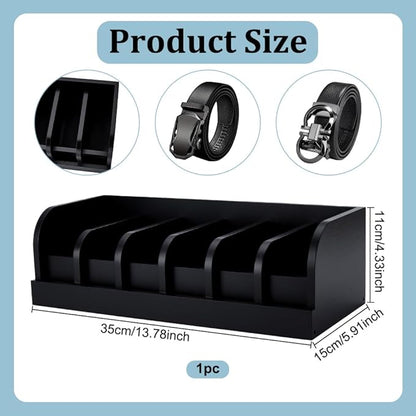 UNICRAFTALE Black Wood Belts Organizer Box 35cm Belt Organizer Tie and Belt Storage Holders for Closet and Drawer Organizer 6-Compartment Belts Organizer and Displayer for Men Women