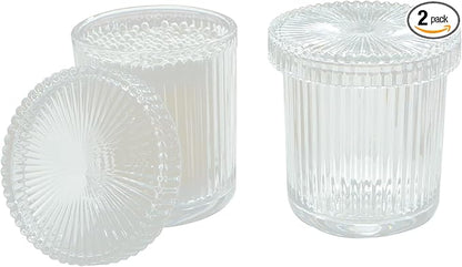 2 Pack Glass Container Qtip Holder with Lid, Mouthwash Cup,Cosmetic Storage for Bathroom,Glass Jars for Cotton Swabs,Makeup Pads,Dental Flossers,Jewelry Trays,Glass holders,Clear