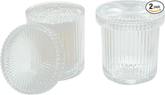 2 Pack Glass Container Qtip Holder with Lid, Mouthwash Cup,Cosmetic Storage for Bathroom,Glass Jars for Cotton Swabs,Makeup Pads,Dental Flossers,Jewelry Trays,Glass holders,Clear