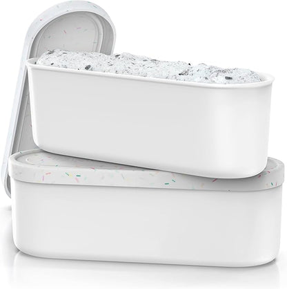 BALCI Ice Cream Containers - 2 Quart Ea. (Set of 2) - Premium Reusable Freezer Storage for Homemade Ice Cream Tub for Sorbet, Frozen Yogurt - Flexible Silicone Lids, Long Scoop - White With Sprinkles