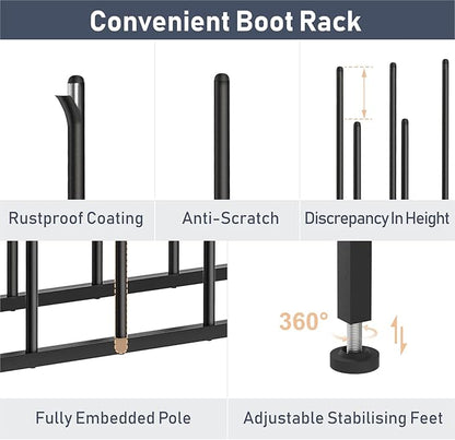 DIMJ Boot Rack 4-Tier - Black Metal Boot Storage Rack for Tall Boots Organizer Tall Boots, Multiuse Shoe Rack for Boots, Sneakers, High-Heel, Entryway, Fits 8 Pairs