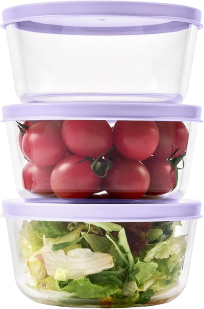 6-Piece Glass Food Storage Containers Set (3 Containers + 3 BPA-Free Lids) | 2-Cup, Leakproof | Microwave, Freezer, Oven & Dishwasher Safe | Ideal for Meal Prep & Pantry Organization, Purple