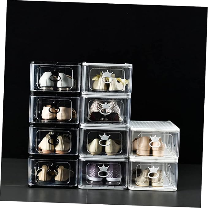 Outanaya 5pcs Shoe Storage Bin Foldable Plastic Shoe Boxes Breathable Loop for Easy Access