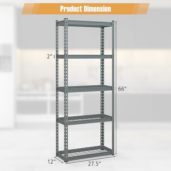 Goplus 5-Tier Metal Shelving Unit, 2 Pack Heavy Duty Wire Storage Rack with Anti-Slip Foot Pads, Height Adjustable Shelves for Warehouse, Kitchen, Living Room, Garage, 12" D x 27.5" W x 66" H
