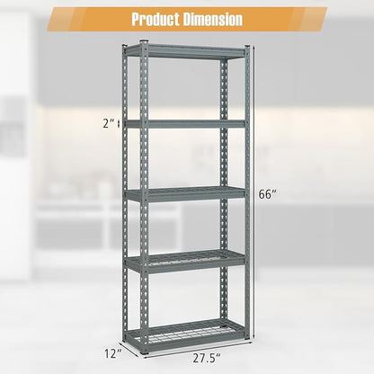 Goplus 5-Tier Metal Shelving Unit, 2 Pack Heavy Duty Wire Storage Rack with Anti-Slip Foot Pads, Height Adjustable Shelves for Warehouse, Kitchen, Living Room, Garage, 12" D x 27.5" W x 66" H