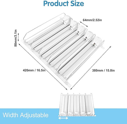 Drink Organizer for Fridge, 18.9x15.0x3.1in Soda Can Dispenser for Refrigerator, 5 Rows Adjustable Automatic Pusher Glide Drink Dispenser for Beer Beverages (White)